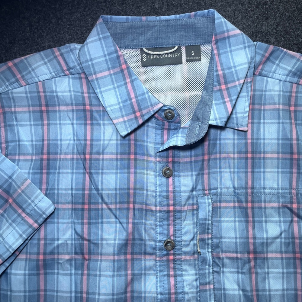 Free Country Shirt Mens S Blue NWT Excursion Yarn Dye Plaid Quick Dry Hiking